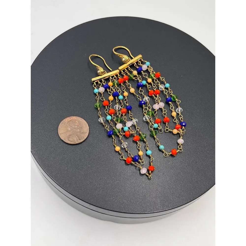 Henri Bendel Rainbow Multicolor‎ Bright Beaded Chandelier Pierced Earrings New